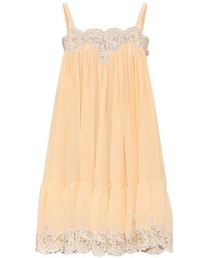 Chloé Lace-Trimmed Pleated Mini Dress - White