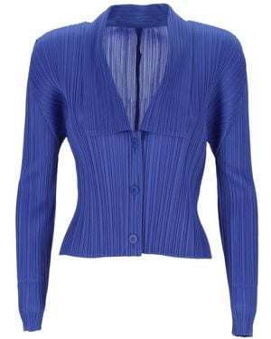 Pleats Please Issey Miyake Pleated V-Neck Jumper - Blue