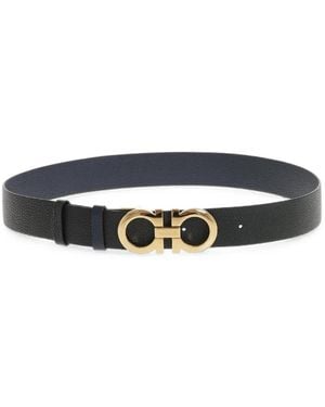 Ferragamo Gancini Reversible Pebbled Leather Belt - White