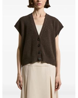 Peserico Speckled-Effect Short-Sleeves Cardigan - Black
