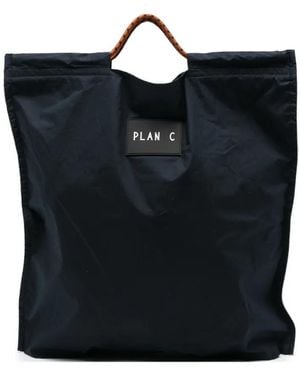 Plan C Logo-Patch Rope-Handle Tote Bag - Black