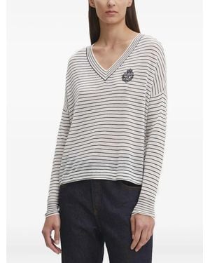 The Kooples Gestreifter Strick mit Emblem - Weiß
