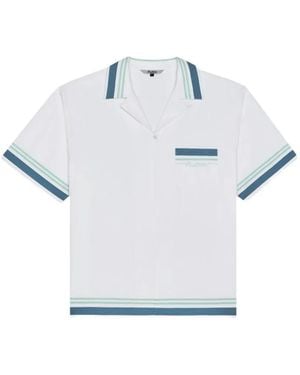 Malbon Golf Ventura Camp Striped-Trim Shirt - White