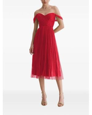 Framboise Cannelineoff-Shoulder Pleated Midi Dress - Red