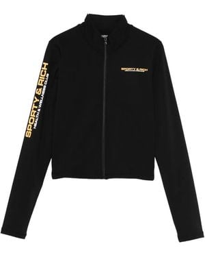 Sporty & Rich Bold Health Sweater Met Logodetail En Rits - Zwart