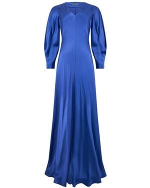 Alberta Ferretti V-Neck Silk Maxi Dress - Blue
