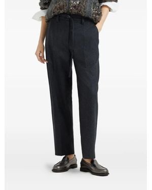 Brunello Cucinelli Wool Belted-Trousers - Black