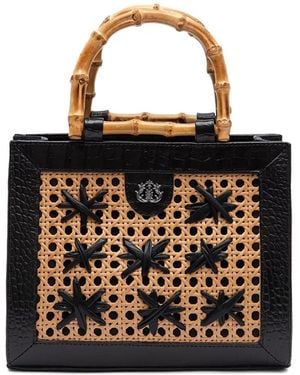 Isla Diana Bamboo-Handle Woven Tote Bag - Black