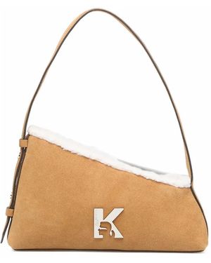 KARL LAGERFELD Asymmetrische Schultertasche Mit Shearling-Besatz - Natur