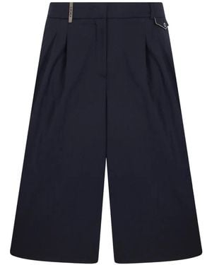 Peserico Pleated Wide-Leg Cropped Trousers - Blue