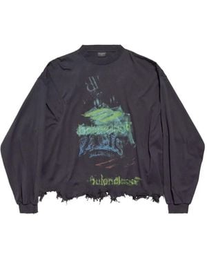 Balenciaga T-Shirt im Distressed-Look - Blau