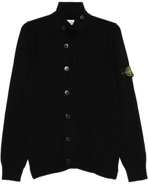 Stone Island High-Neck Buttoned Cardigan - Black
