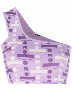 Dodo Bar Or One-Shoulder Cropped Pattern Top - Purple