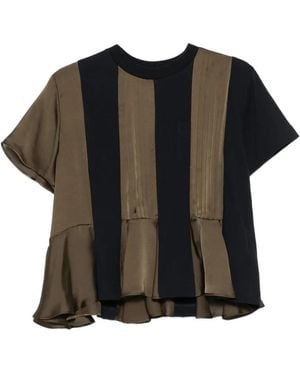 Sacai Camiseta De Manga Corta Con Pliegues - Negro