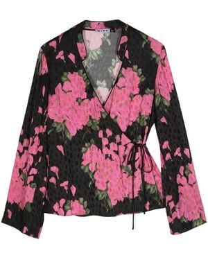RIXO London Floral-Print Wrap Top - Black
