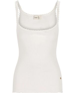 Chloé Scallop-Trim Tank Top - White