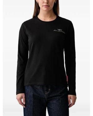 Aeronautica Militare Logo-Embroidered Long-Sleeve T-Shirt - Black