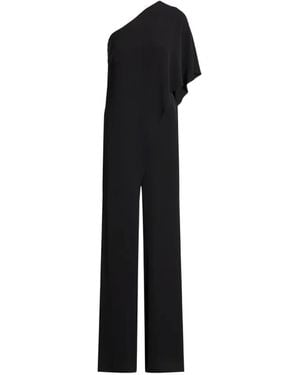Ralph Lauren Cape Georgette One-Shoulder Draped Jumpsuit - Black