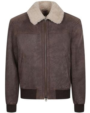 Stewart Shearling-Collar Calf Leather Jacket - Brown