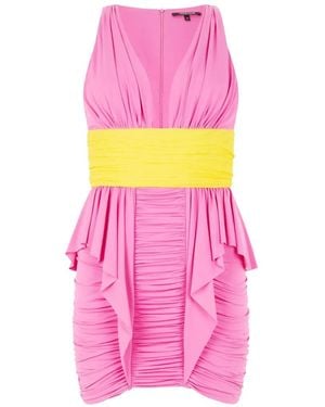 Roberto Cavalli V-Neck Ruffled Mini Dress - Pink