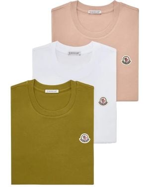 Moncler Lot De Trois T-Shirts À Patchs Multicolores - Green