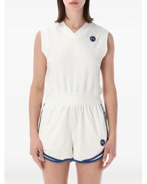 Nike Chill Terry Logo-Patch V-Neck Top - White