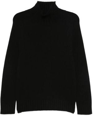 Purotatto Gerippter Pullover mit Stehkragen - Schwarz