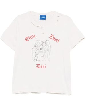DAGGER Distressed Graphic-Print T-Shirt - White