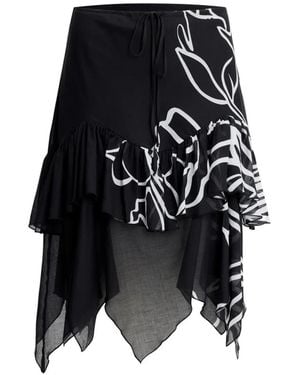Donde Esteban Ruffled Floral-Print Midi Skirt - Black