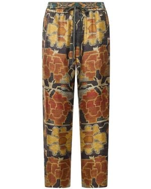 Pierre Louis Mascia Aloe Tapestry-Print Silk Trousers - Black