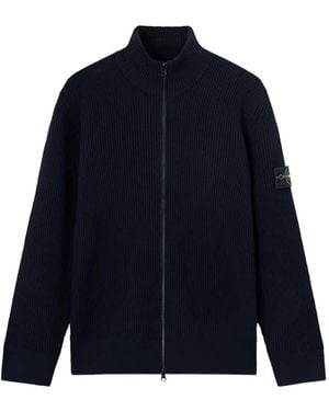 Stone Island Ribbed-Knit Zip-Up Cardigan - Blue