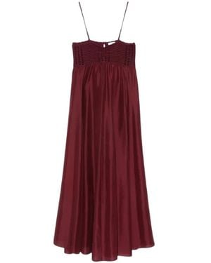 forte_forte Crochet-Knit Silk-Satin Dress - Red