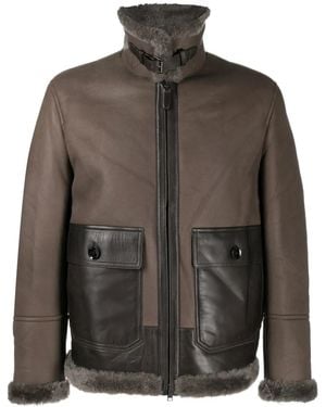 Brioni Shearling Paneled Lambskin Jacket - Gray