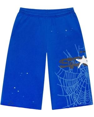Sp5der Logo-Print Shorts - Blue