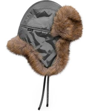 Miu Miu Technical Fabric And Faux Fur Trapper Hat - Gray