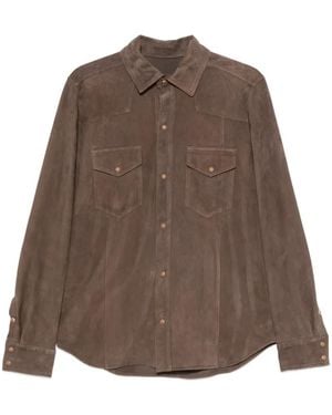 Eleventy Suede Flap-Pocket Shirt - Brown