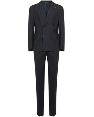 Tagliatore Peak-Lapel Double-Breasted Suit - Black