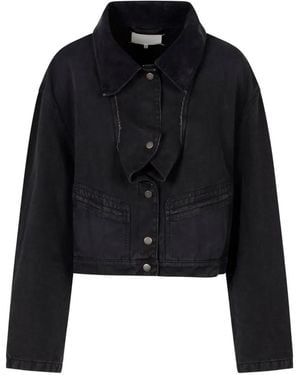 Maison Margiela Corduroy-Collar Four-Stitch Denim Jacket - Black