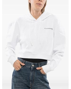John Richmond Logo-Print Cropped Hoodie - White