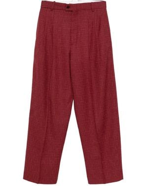 KENZO Pleated Grid-Pattern Trousers - Red
