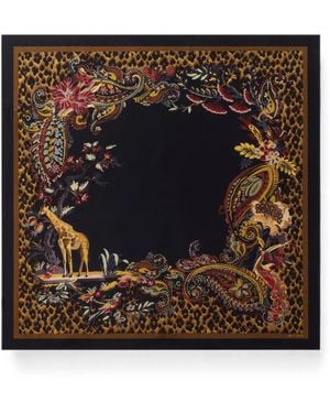 Etro Silk Twill Scarf With Leopard And Paisley Motif - Black