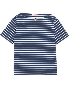 Valentino Garavani Cotton T-Shirt With Vgold - Blue