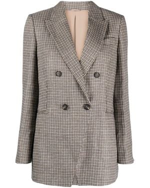 Brunello Cucinelli Linen Double-breasted Blazer Jacket - Gray
