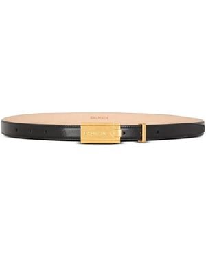Balmain Logo-Plaque Leather Belt - Natural
