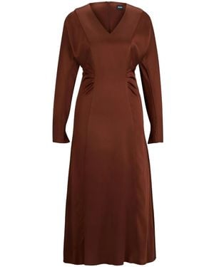 BOSS V-Neck Satin Midi Dress - Brown