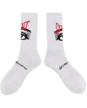 SAINT Mxxxxxx Eye-Motif Intarsia-Knit Socks - White