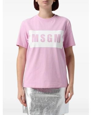 MSGM Logo-Print Cotton T-Shirt - Pink