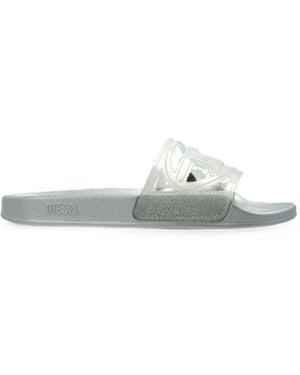 DIESEL Sa-Clyde Glitter-Effect Logo-Plaque Slides - White