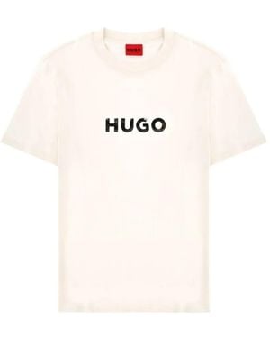HUGO T-Shirt En Coton À Logo Imprimé - Natural