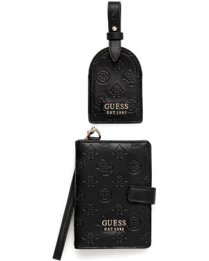 Guess Embossed-Logo Passport Cover And Luggage Tag Set - Black